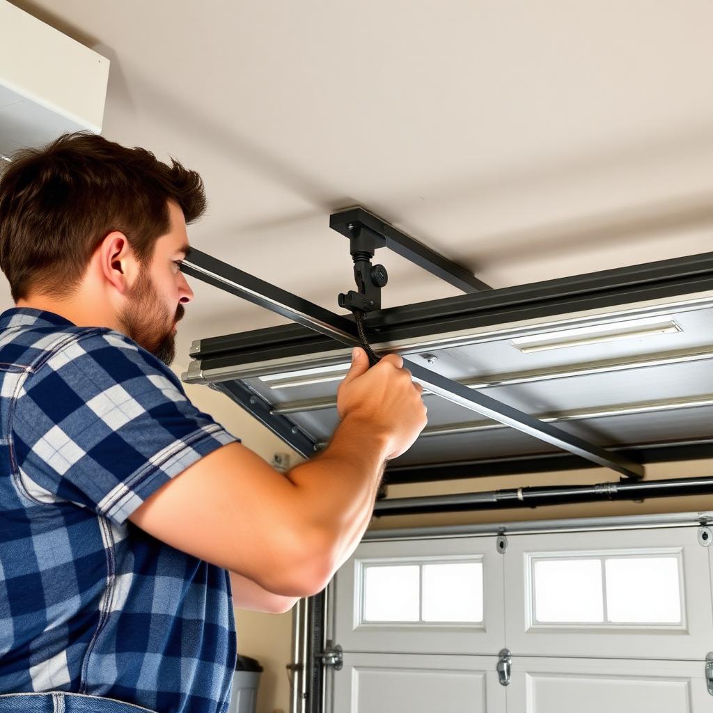 Homeowner adjusting garage door balance for proper operation