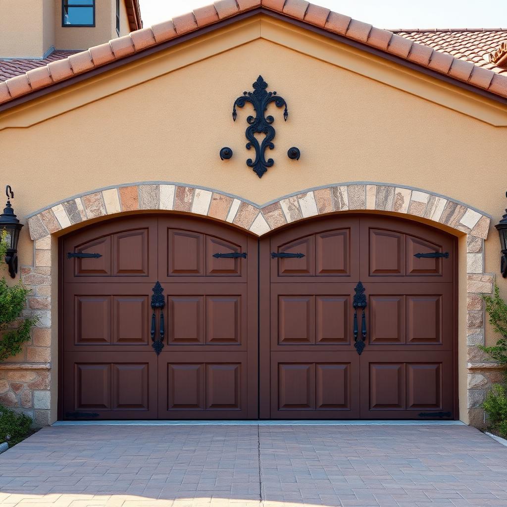 Beautiful Tuscan inspired carriage-style garage doors showcasing our quality installation work