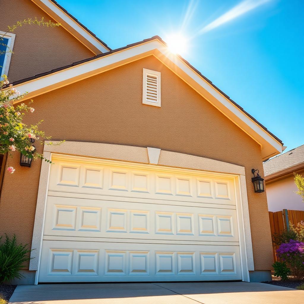 Garage door in hot summer weather requiring seasonal maintenance