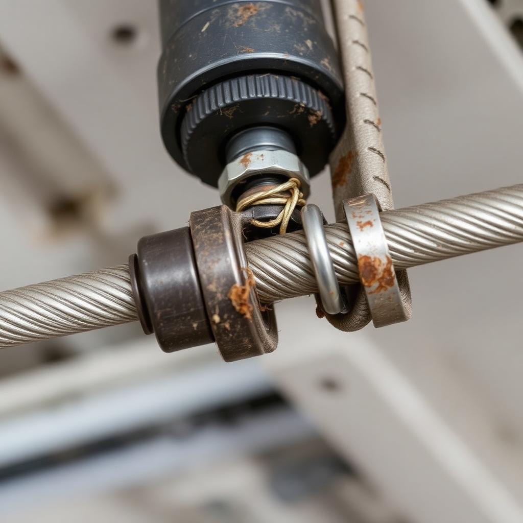 Close-up of garage door spring repair showing professional workmanship